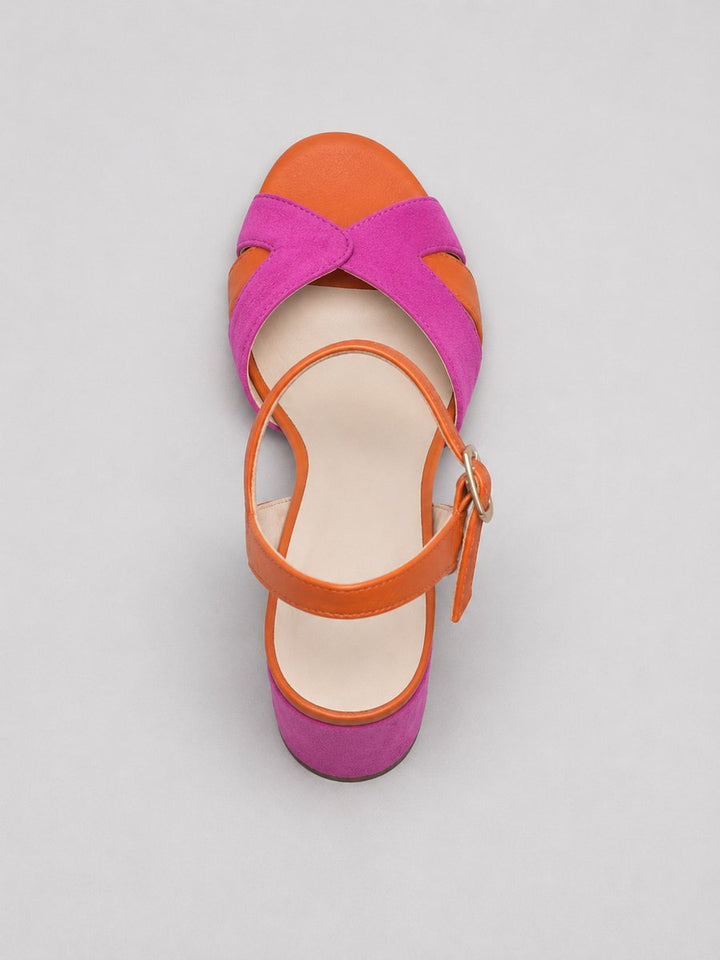 Womens Color Block Open-Toe Block Heel Sandals