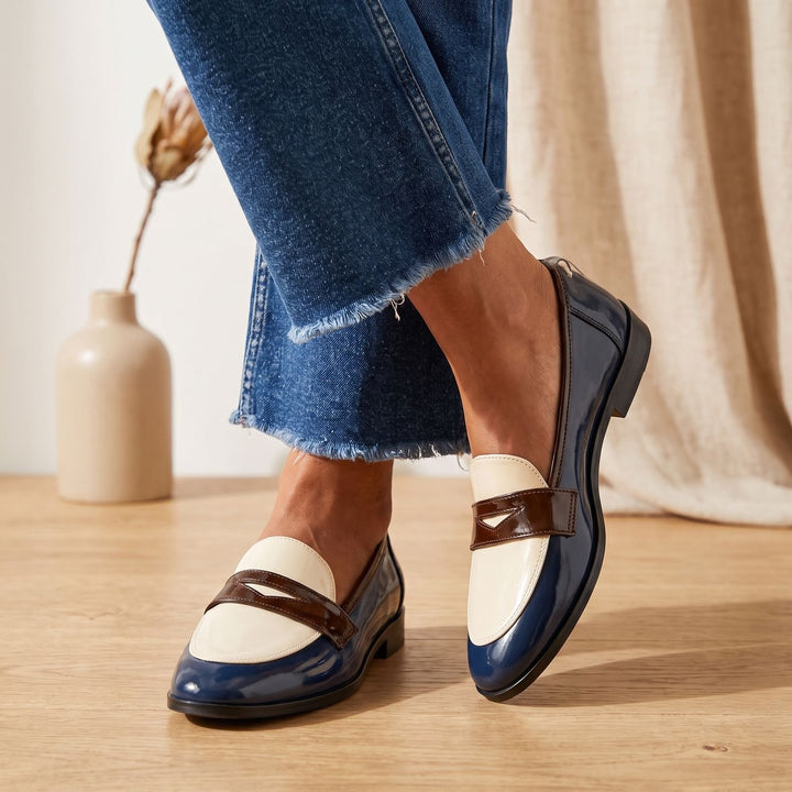 Women's Color-Block Patent Round-Toe Slip-On Loafers