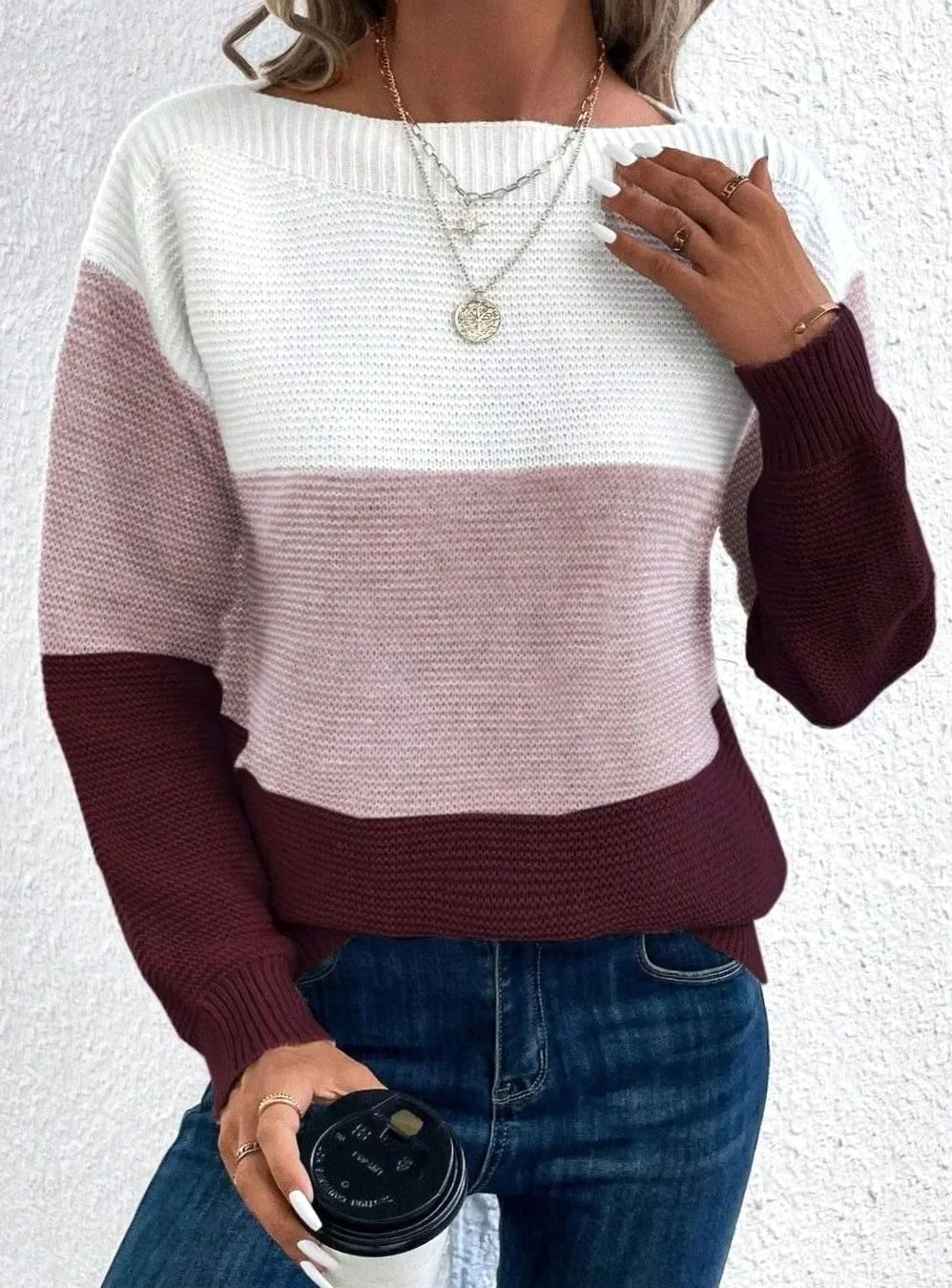 Women's Color Block Relaxed-Fit Cashmere Turtleneck Sweater - Lotus Red