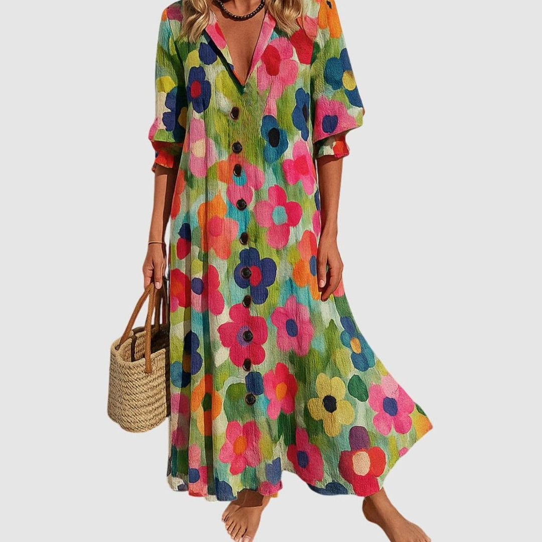 Women's Colorful Floral-Print Button-Front Maxi Dress - Multi-Color 1