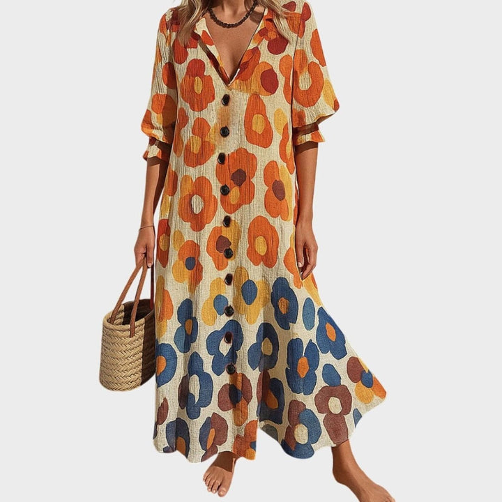 Women's Colorful Floral-Print Button-Front Maxi Dress - Yellow