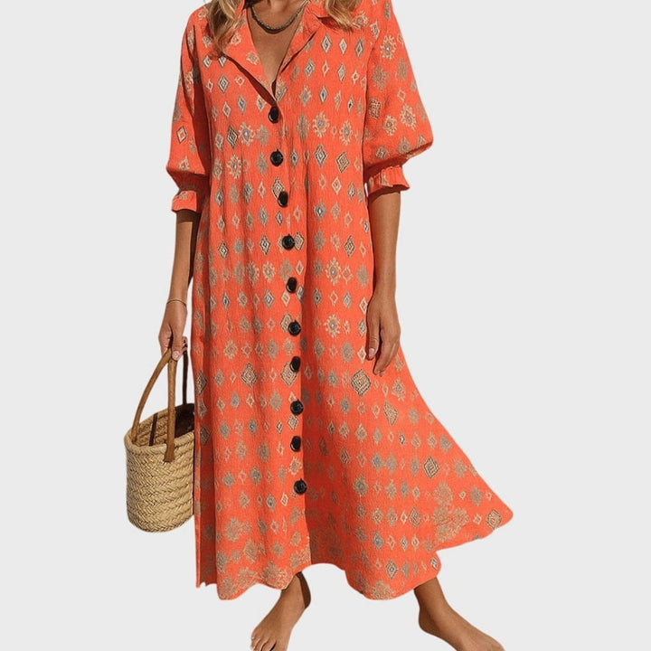 Women's Colorful Floral-Print Button-Front Maxi Dress - Red