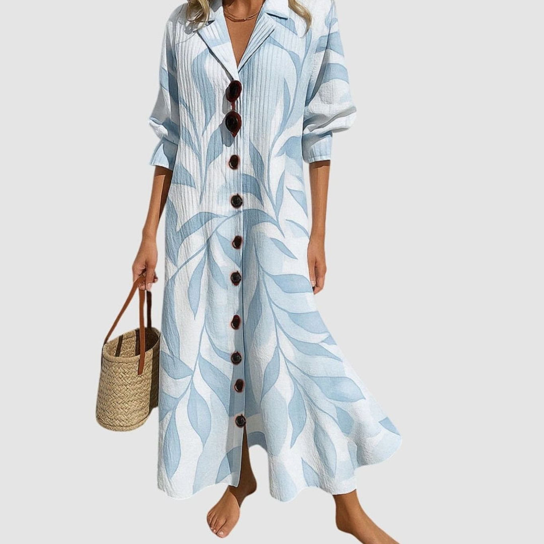 Women's Colorful Floral-Print Button-Front Maxi Dress - Light Blue