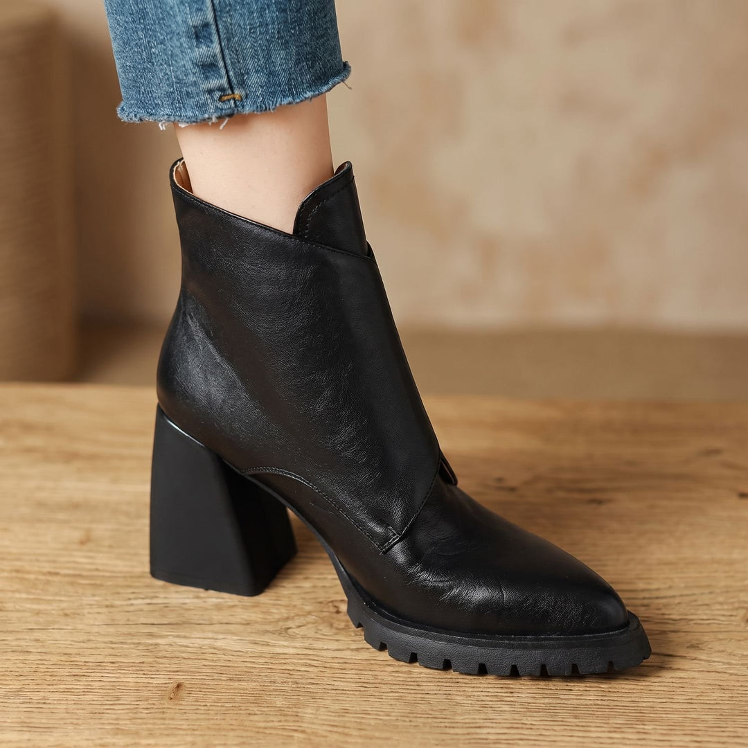 Women's Comfortable Chelsea Ankle Boots Block Heel Metal Buckle