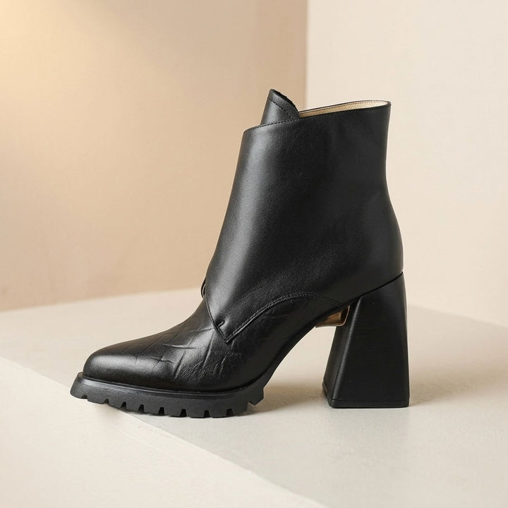 Women's Comfortable Chelsea Ankle Boots Block Heel Metal Buckle