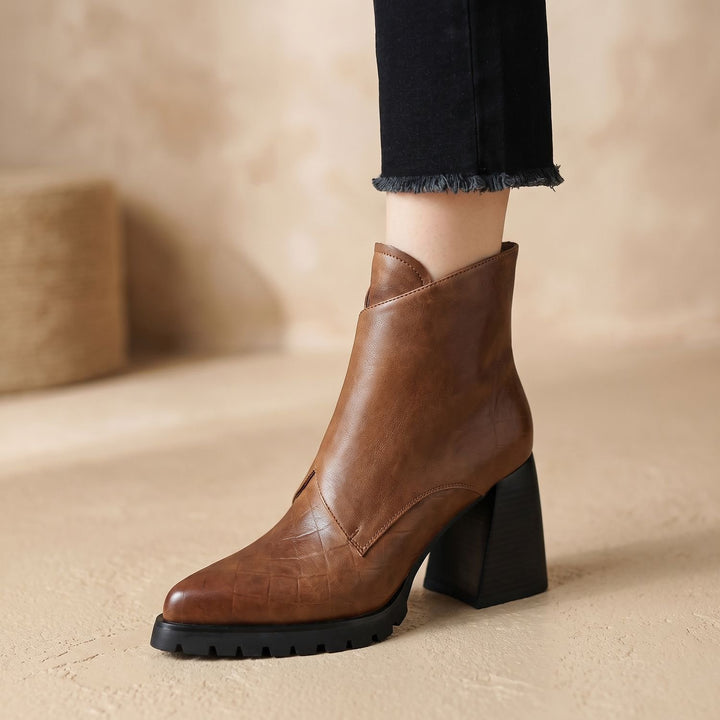 Women's Comfortable Chelsea Ankle Boots Block Heel Metal Buckle