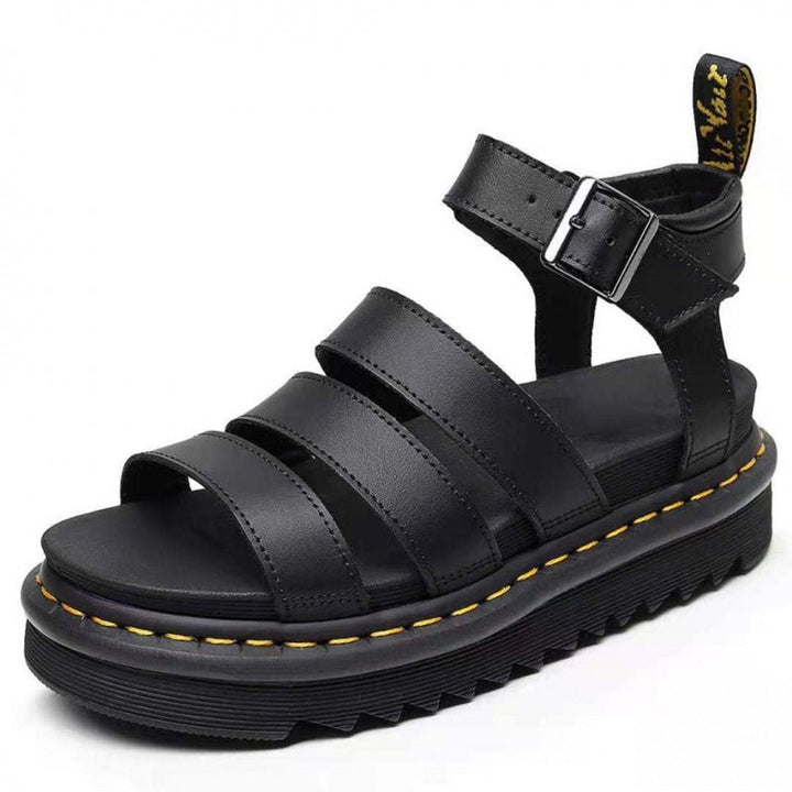 Women's Comfortable Sandals Buckle-Strap Platform Open-Toe - Zwart