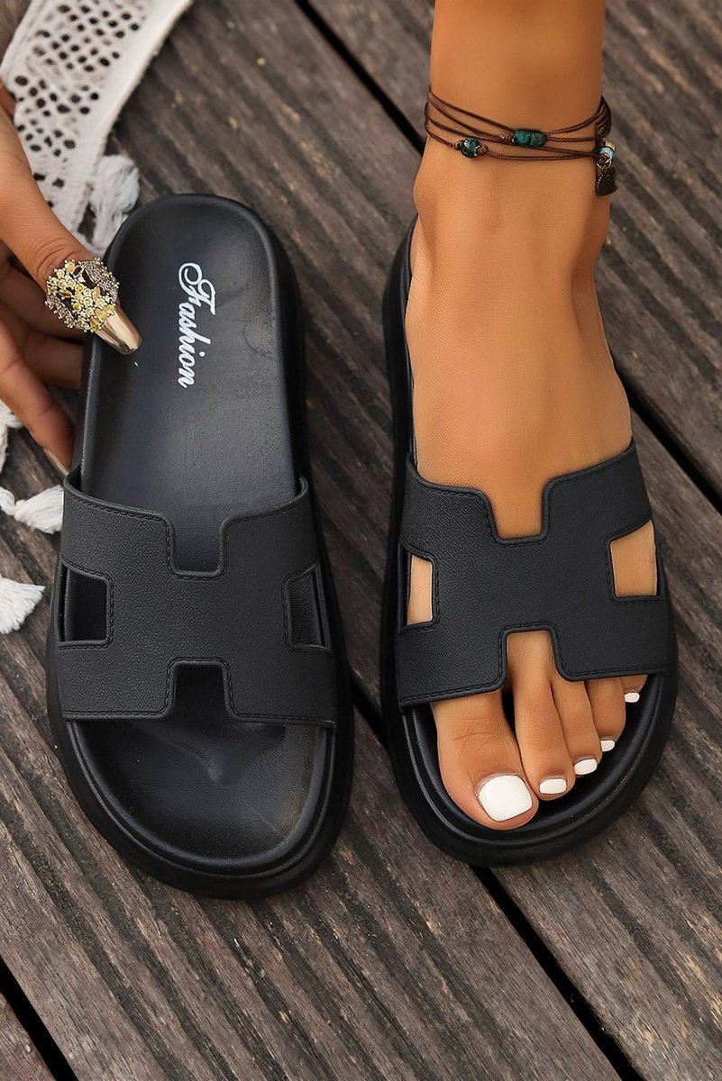 Women's Comfortable Sandals Cut-Out H-Strap Platform Slides
