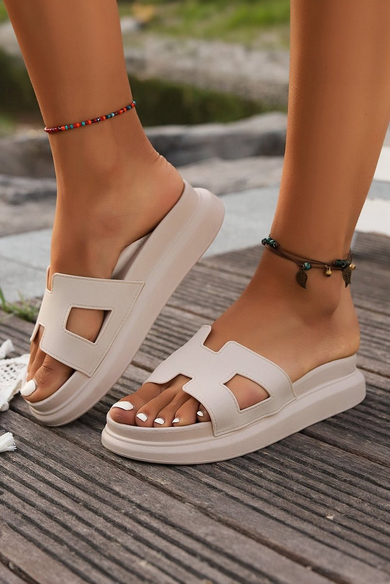 Women's Comfortable Sandals Cut-Out H-Strap Platform Slides