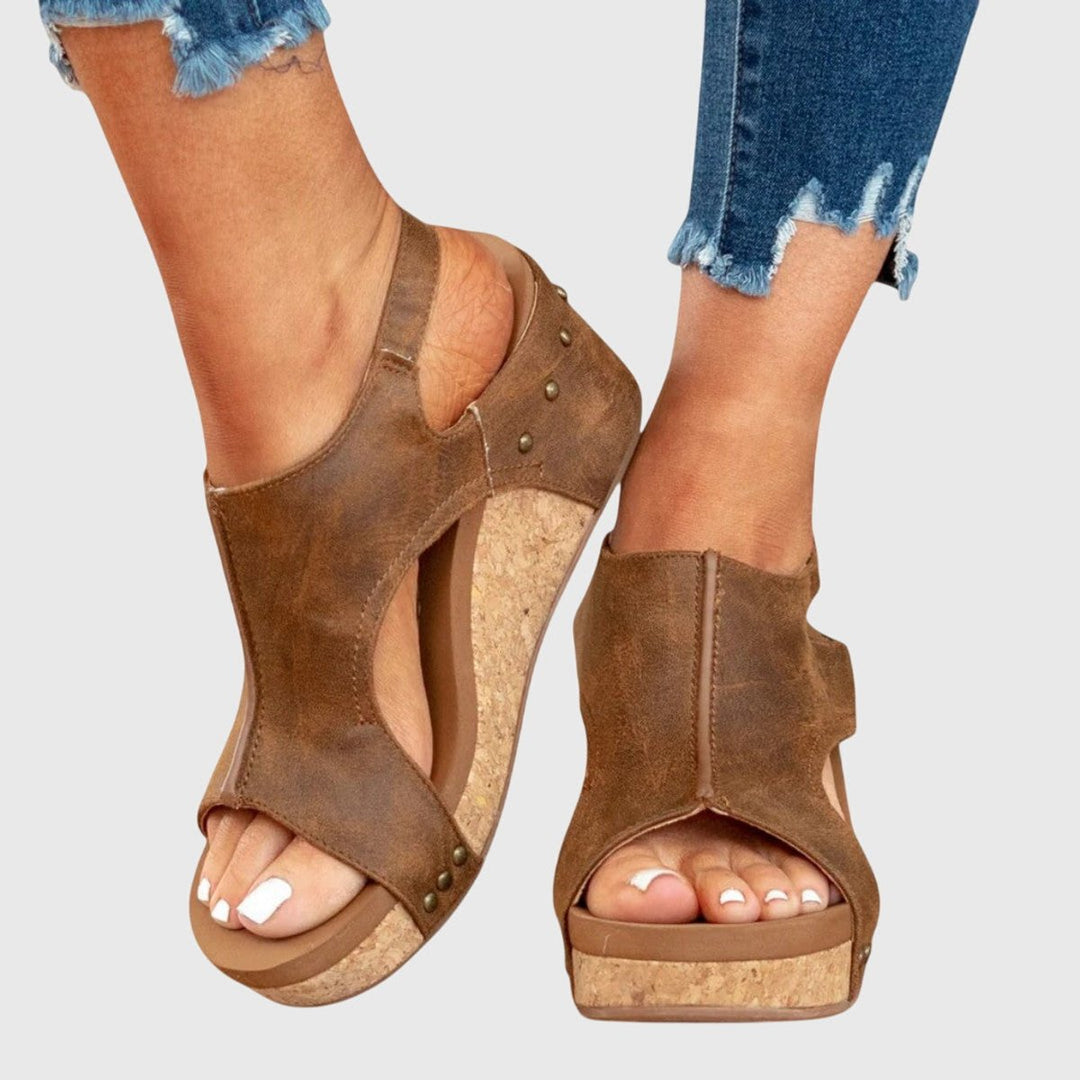 Women's Comfortable Sandals Open-Toe Cork Wedge Slingback Platform