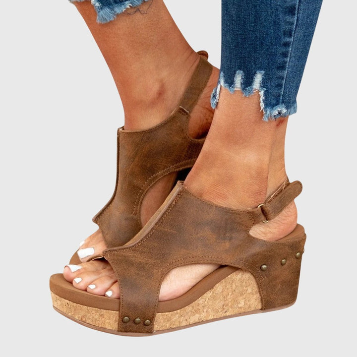 Women's Comfortable Sandals Open-Toe Cork Wedge Slingback Platform