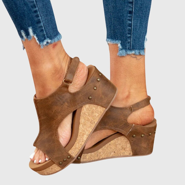 Women's Comfortable Sandals Open-Toe Cork Wedge Slingback Platform