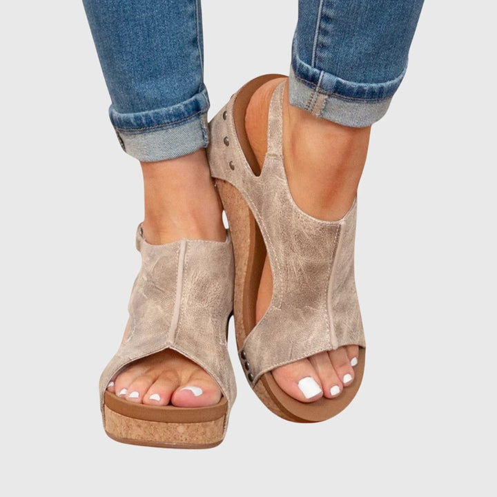 Women's Comfortable Sandals Open-Toe Cork Wedge Slingback Platform