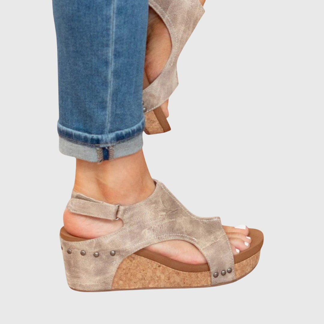Women's Comfortable Sandals Open-Toe Cork Wedge Slingback Platform