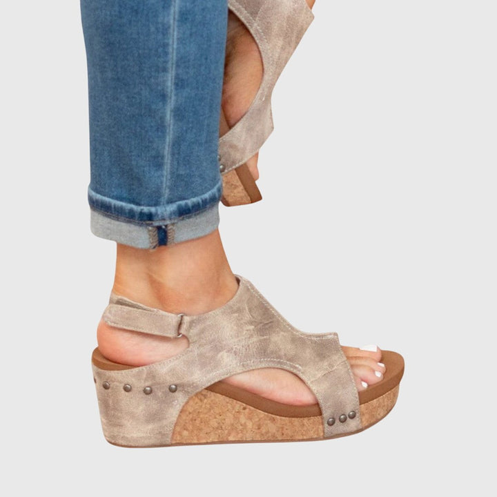 Women's Comfortable Sandals Open-Toe Cork Wedge Slingback Platform