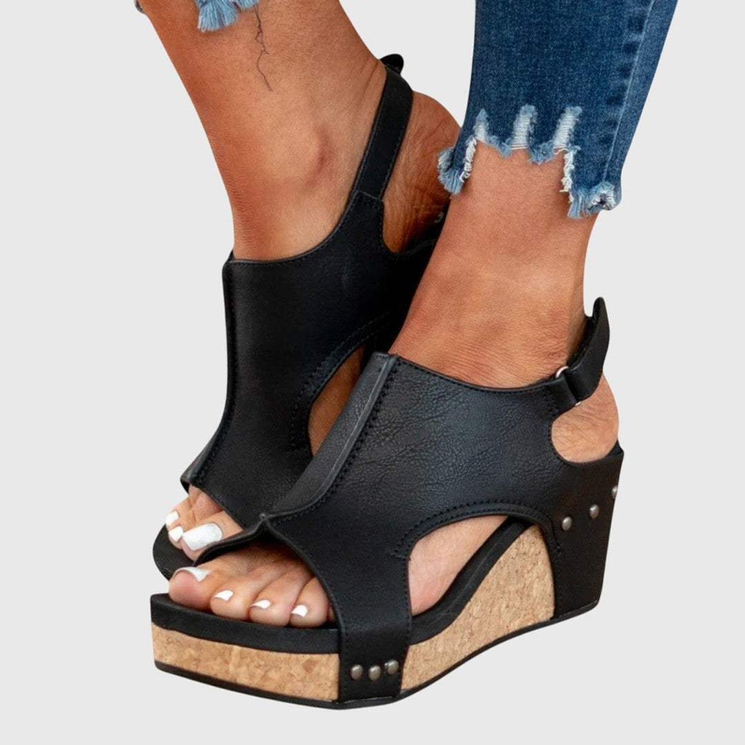 Women's Comfortable Sandals Open-Toe Cork Wedge Slingback Platform