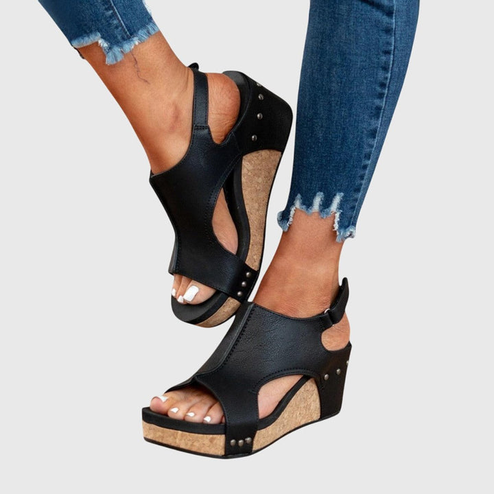 Women's Comfortable Sandals Open-Toe Cork Wedge Slingback Platform