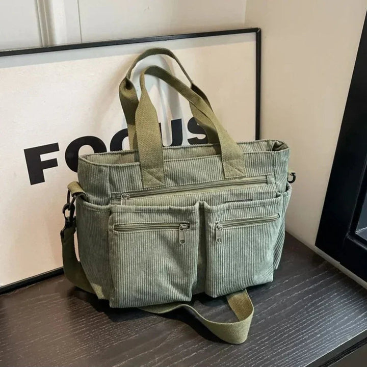Women's Corduroy Multi-Pocket Convertible Tote Bag - Grün