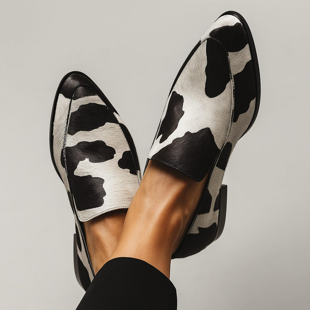 Women's Cow Print Slip-On Pointed Toe Modern Loafers