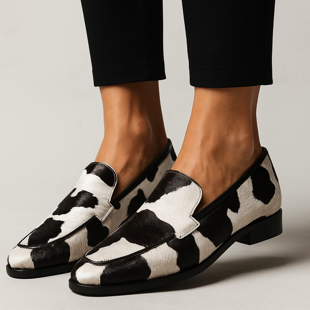 Women's Cow Print Slip-On Pointed Toe Modern Loafers