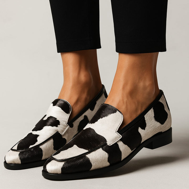 Women's Cow Print Slip-On Pointed Toe Modern Loafers