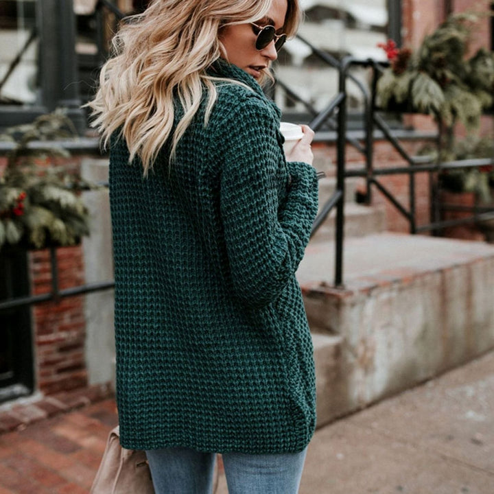 Women's Cowl-Neck Wrap-Front Cardigan Chunky Knit Sweater - Dark Green