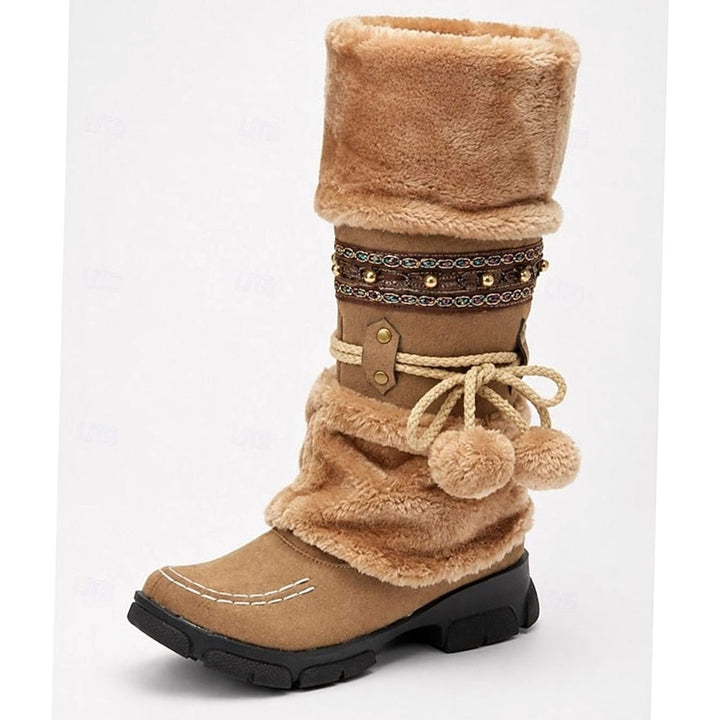 Women's Cozy Boho Faux-Fur Cuff Mid-Calf Winter Snow Boots