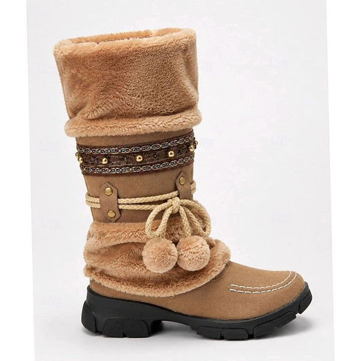 Women's Cozy Boho Faux-Fur Cuff Mid-Calf Winter Snow Boots