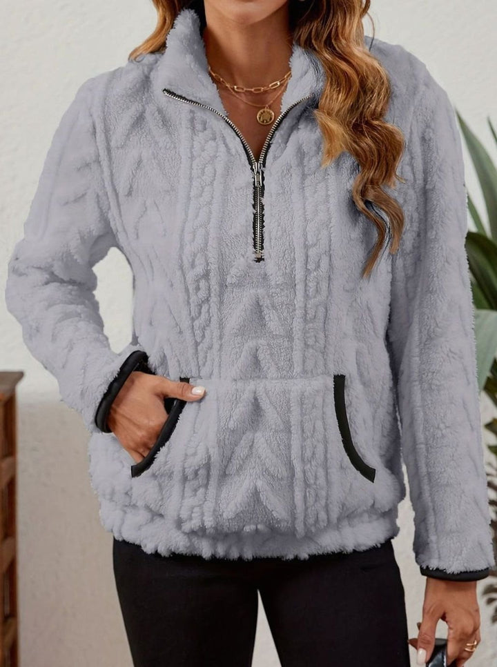 Women's Cozy Fleece Half-Zip Kangaroo Pocket Pullover Sweater