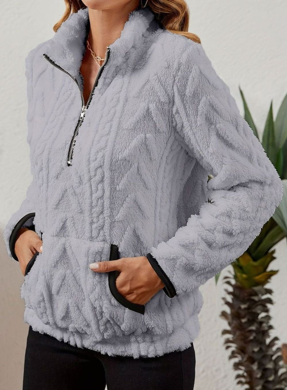 Women's Cozy Fleece Half-Zip Kangaroo Pocket Pullover Sweater