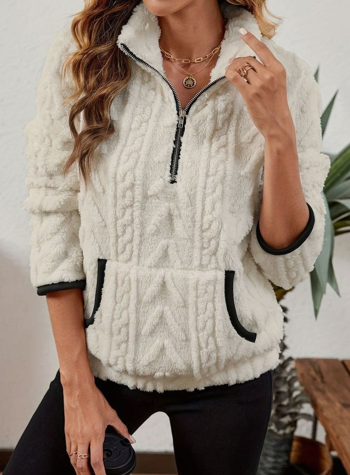 Women's Cozy Fleece Half-Zip Kangaroo Pocket Pullover Sweater