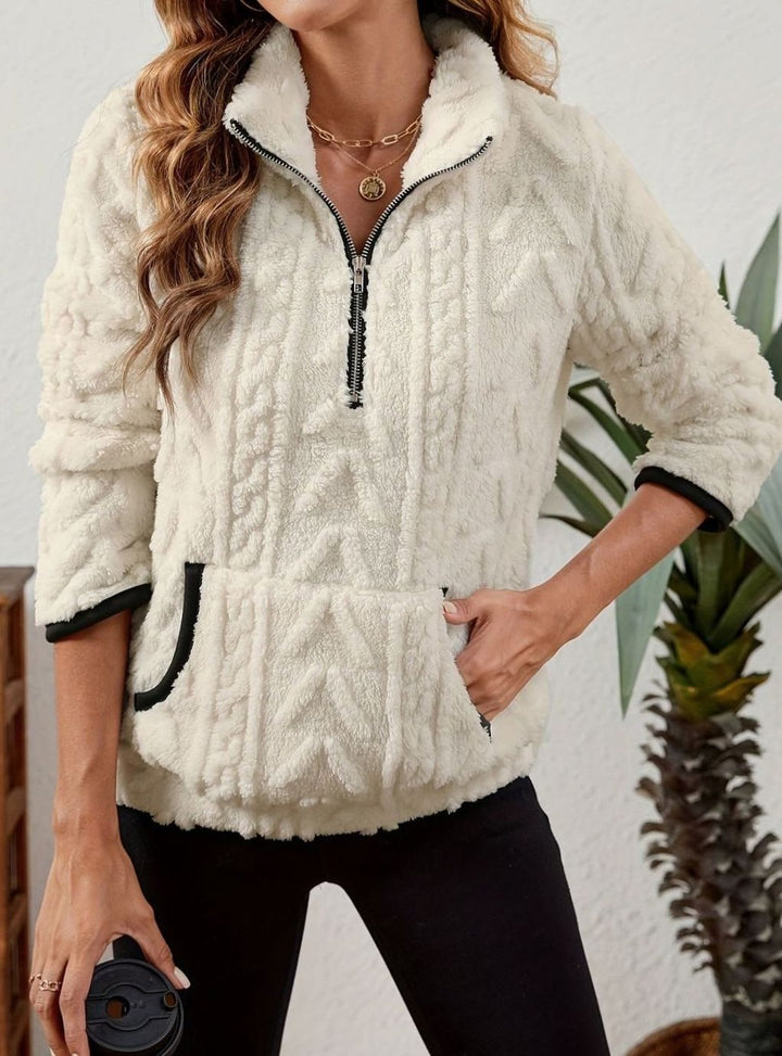 Women's Cozy Fleece Half-Zip Kangaroo Pocket Pullover Sweater
