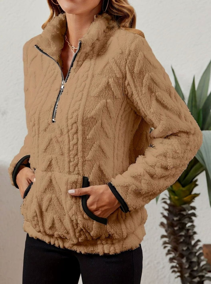 Women's Cozy Fleece Half-Zip Kangaroo Pocket Pullover Sweater