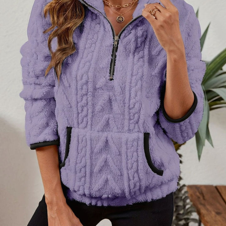 Women's Cozy Fleece Half-Zip Kangaroo Pocket Pullover Sweater - Purple