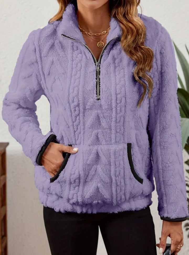 Women's Cozy Fleece Half-Zip Kangaroo Pocket Pullover Sweater