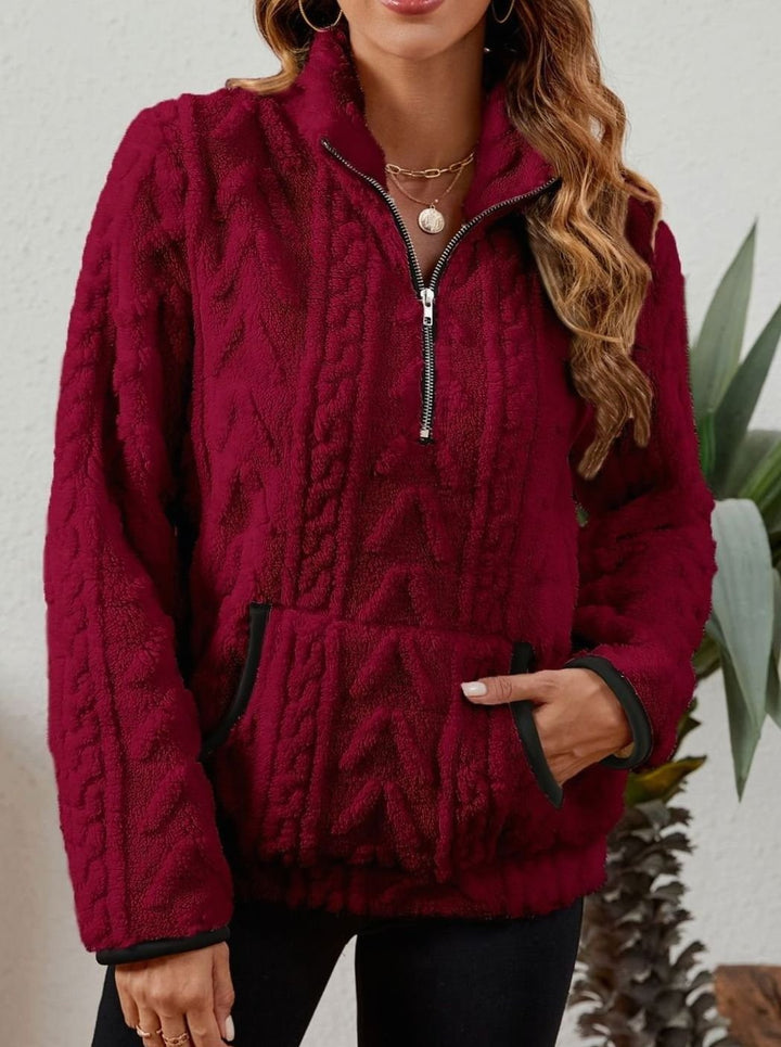 Women's Cozy Fleece Half-Zip Kangaroo Pocket Pullover Sweater