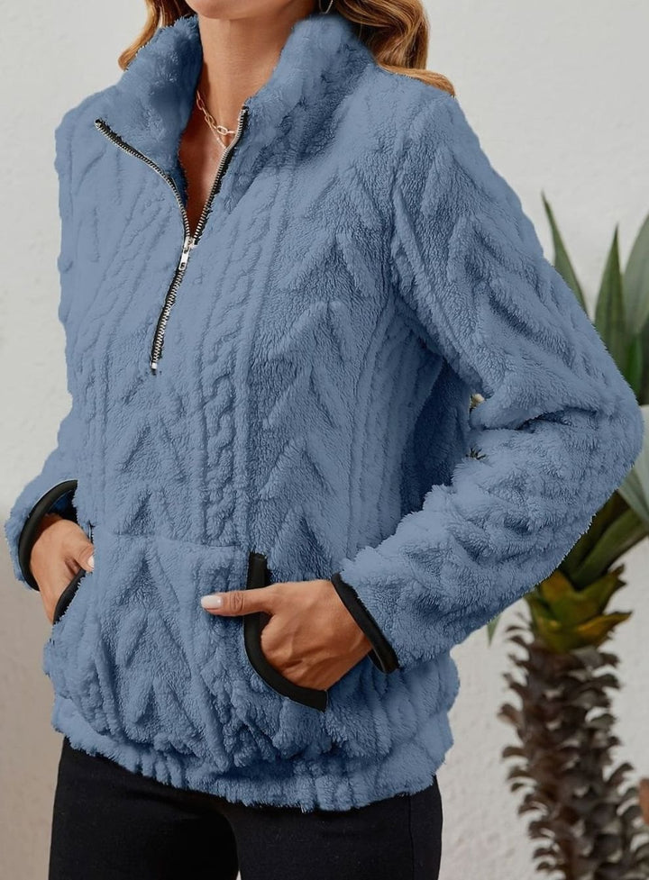Women's Cozy Fleece Half-Zip Kangaroo Pocket Pullover Sweater