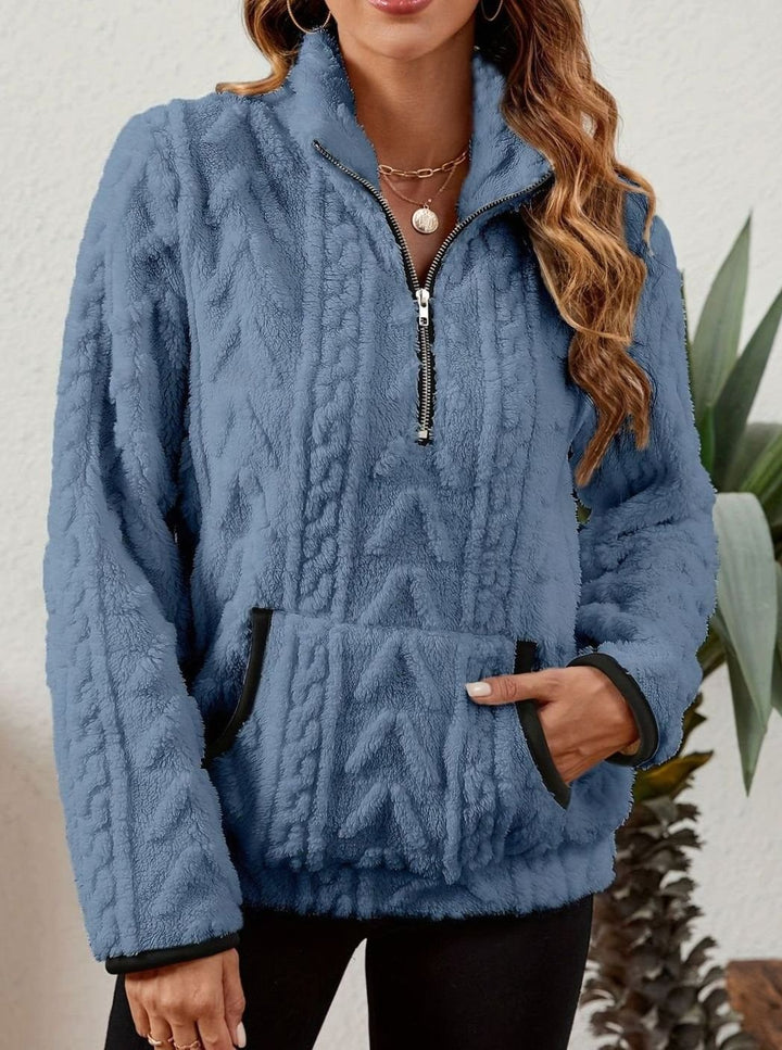 Women's Cozy Fleece Half-Zip Kangaroo Pocket Pullover Sweater