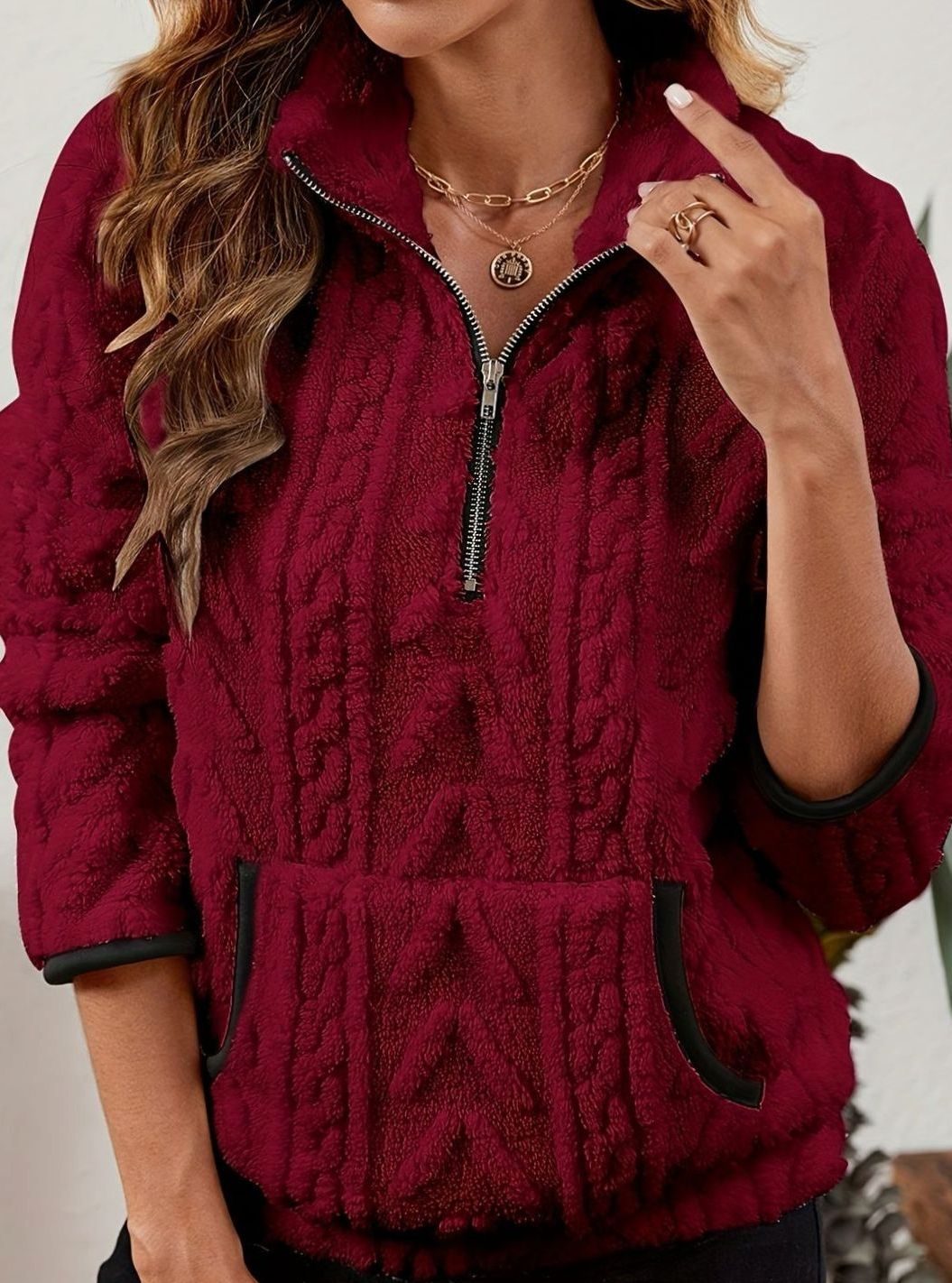 Women's Cozy Fleece Half-Zip Kangaroo Pocket Pullover Sweater