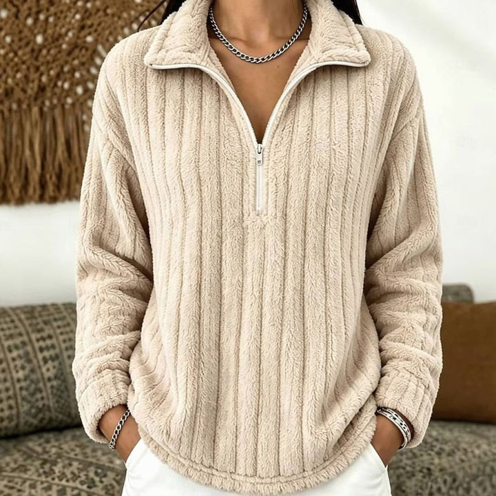 Women's Cozy Fleece Quarter-Zip Pullover Sweater - Apricot