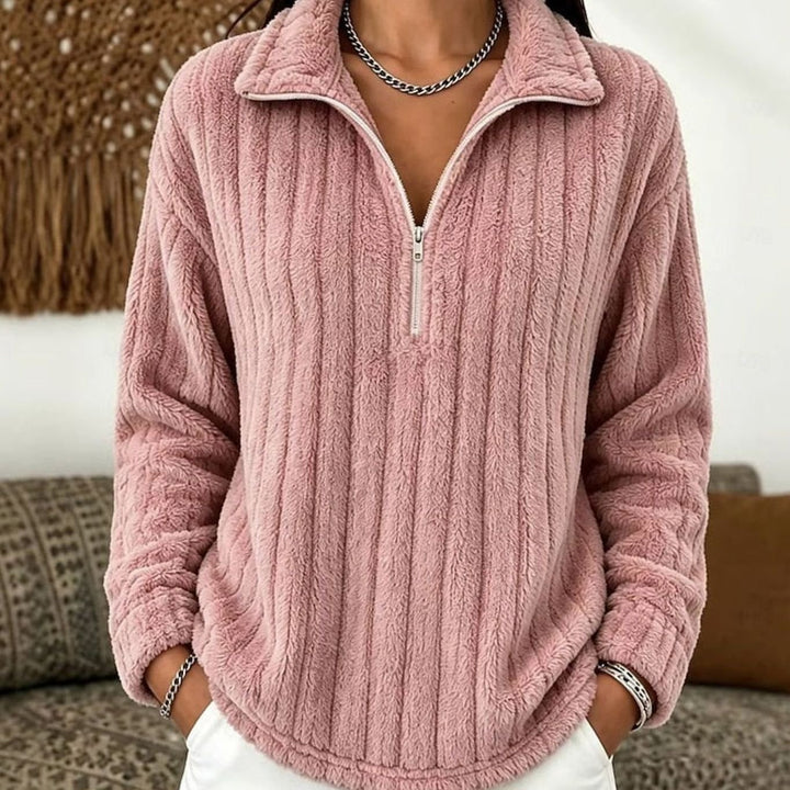 Women's Cozy Fleece Quarter-Zip Pullover Sweater - Pink
