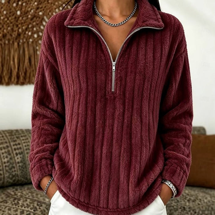 Women's Cozy Fleece Quarter-Zip Pullover Sweater - Red