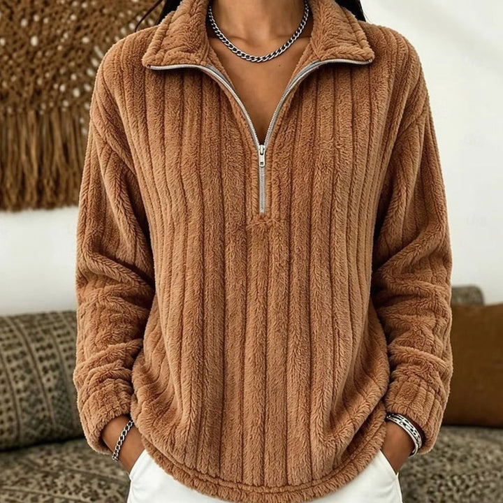 Women's Cozy Fleece Quarter-Zip Pullover Sweater - Light Brown