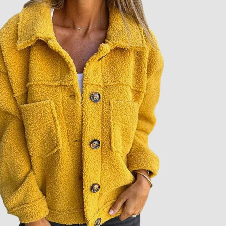 Women's Cozy Sherpa Button-Front Teddy Jacket - Yellow