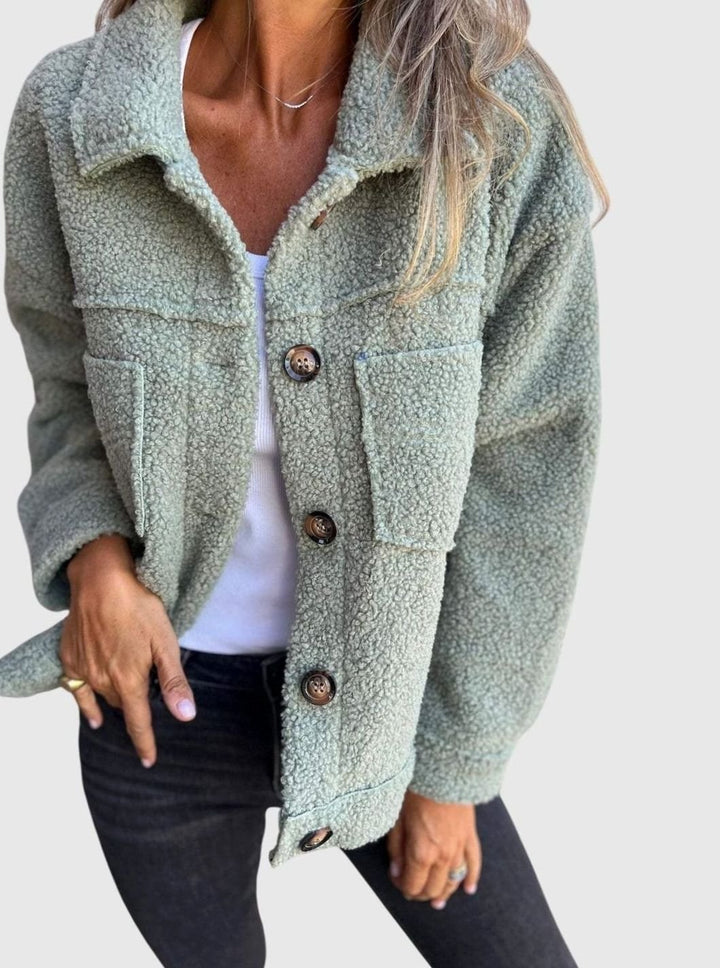 Women's Cozy Sherpa Button-Front Teddy Jacket - Green