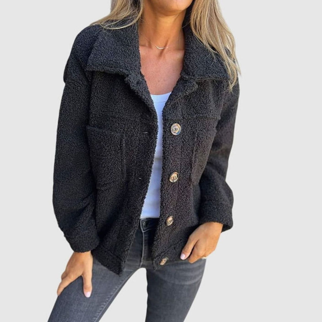 Women's Cozy Sherpa Button-Front Teddy Jacket - Black