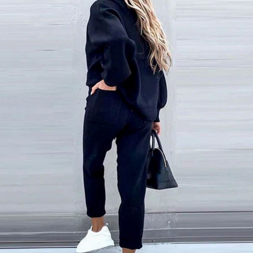 Women's Cozy Two-Piece Tracksuit Outfit Mock Neck Jogger Set