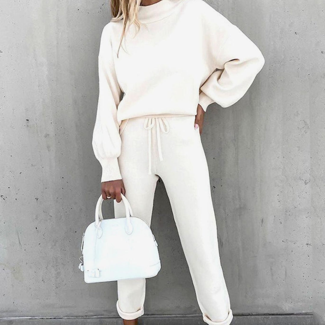 Women's Cozy Two-Piece Tracksuit Outfit Mock Neck Jogger Set