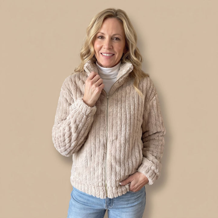 Women's Cozy Zip-Up Plush Fleece Quilted Jacket