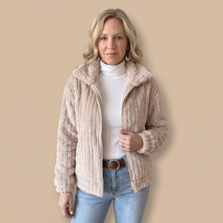 Women's Cozy Zip-Up Plush Fleece Quilted Jacket